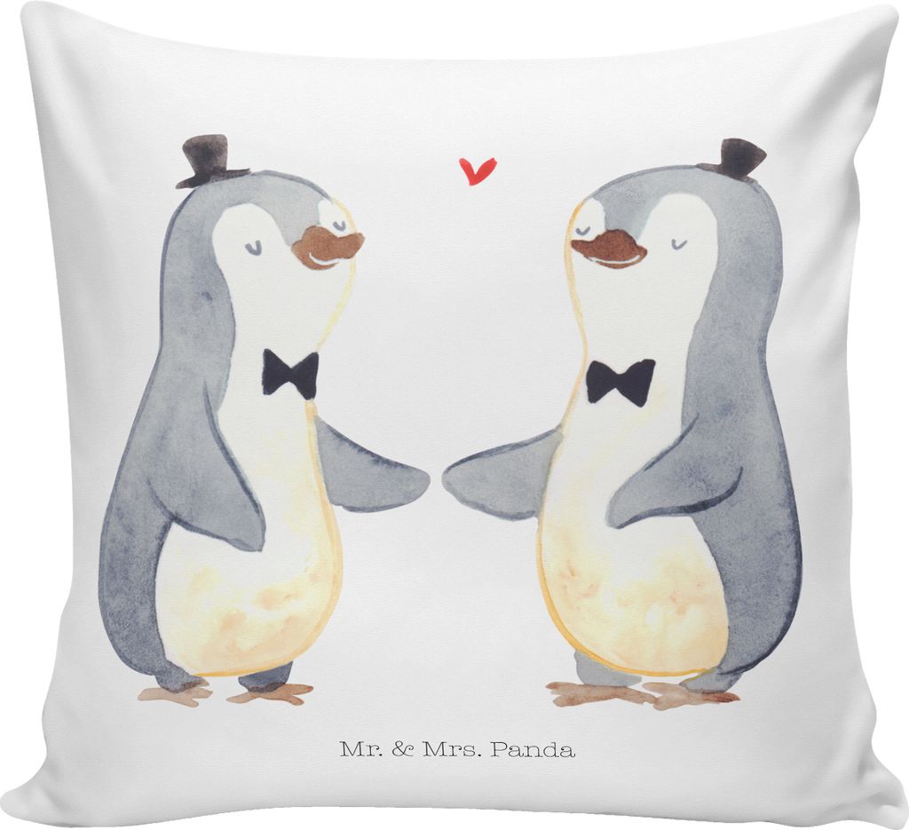 Mr. & Mrs. Panda Sofakissen Pinguine Gay Pride - Weiß - Geschenk, Sofa Kissen, 40x40, Dekokissen, Hochzeitskarte, zier, Zierkissen