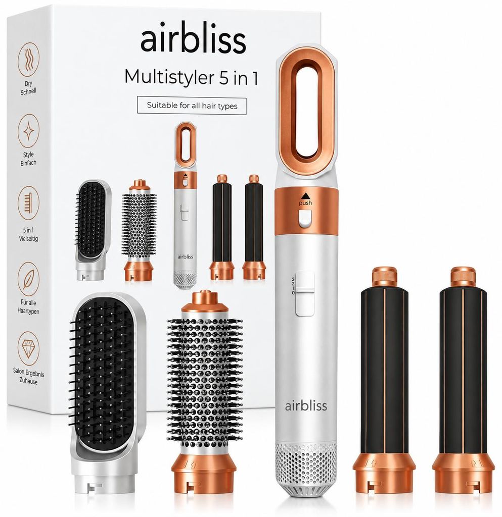 COSYHOMES 5-in-1 Heißluft-Haarstyler 1000W – Lockenstab, Produktbild  KI-generiertes Bild