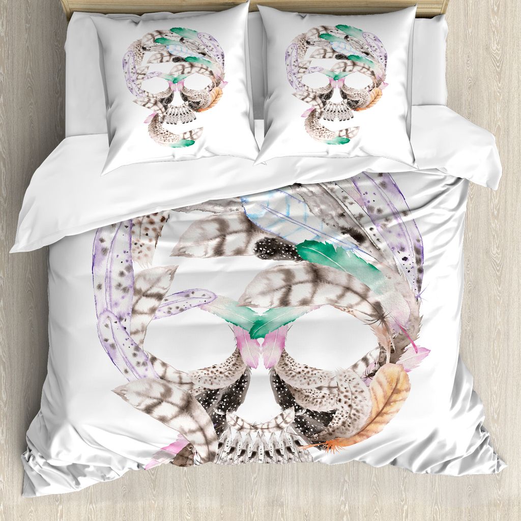 ABAKUHAUS Feder Bettbezug, Menschlicher Schädel, Milbensicher Allergiker geeignet mit Kissenbezügen, 200 cm x 200 cm - 80 x 80 cm, Mehrfarbig
