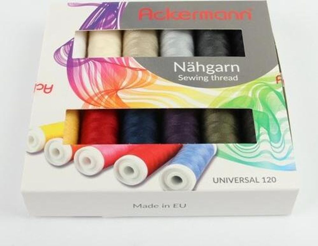 Ackermann 12 x 200m Universal Nähgarn Farben-Mix in 12 Produktbild 