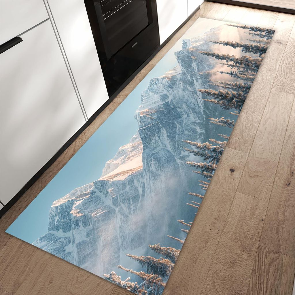 Küchenteppich 80x250cm rutschfest & abwischbar PVC Läufer - Schneebedeckte Berge