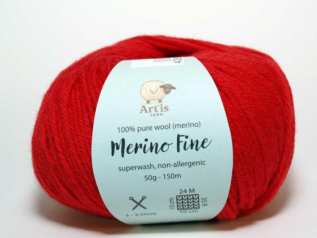 Merino Fine Art'is Yarn 100% Wolle | Superwash & Antiallergisch (50g/150m) (118 leuchtendes rot)