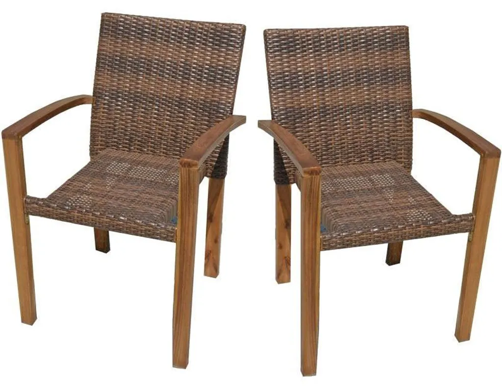 Chaise de jardin empilable en acacia et résine tressée - Lot de 2 pièces