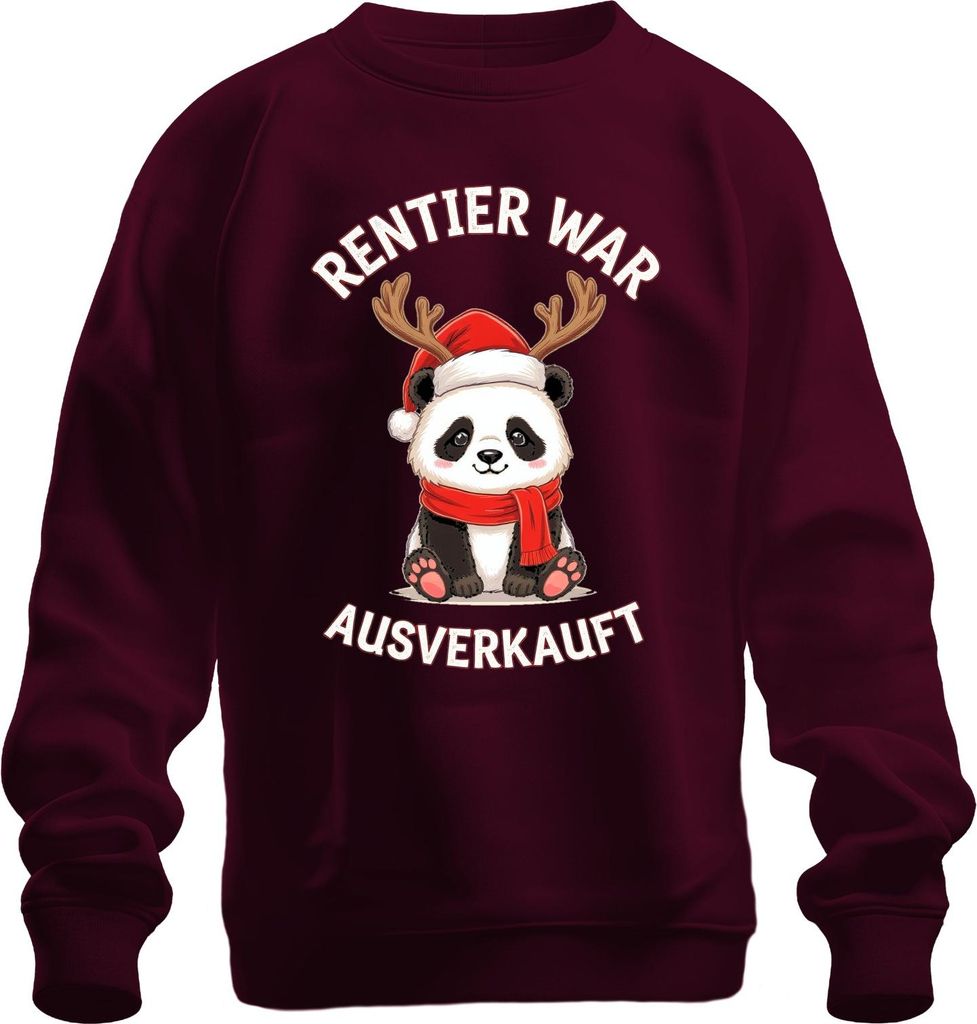 Rentier war t Panda Weihnachten lustig Geschenk Kinder Uni Sweatshirt Pullover, Burgundy, 3XL