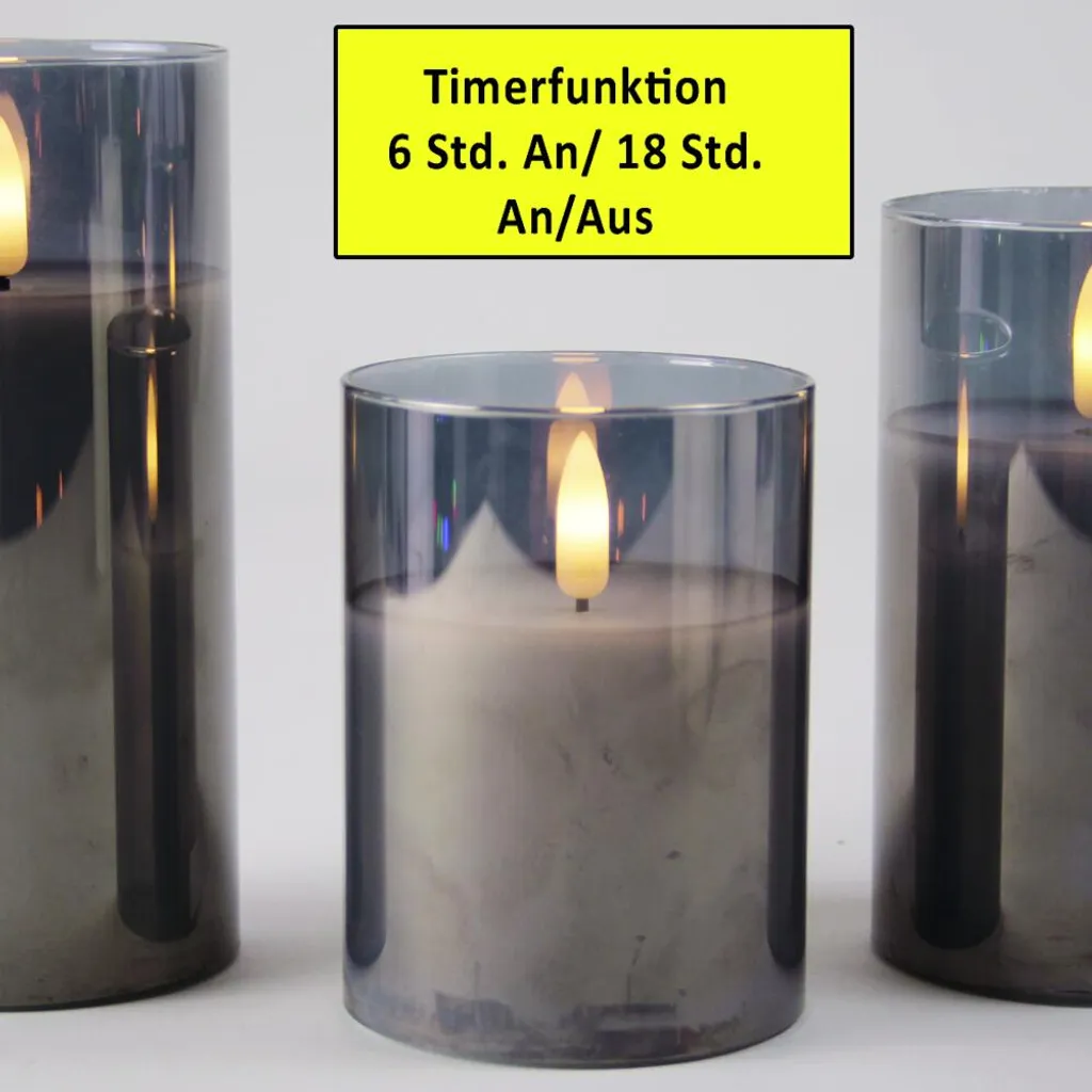 Bougies LED 3D-Fl en Cire et Verre Fumé avec Minuteur Automatique x3