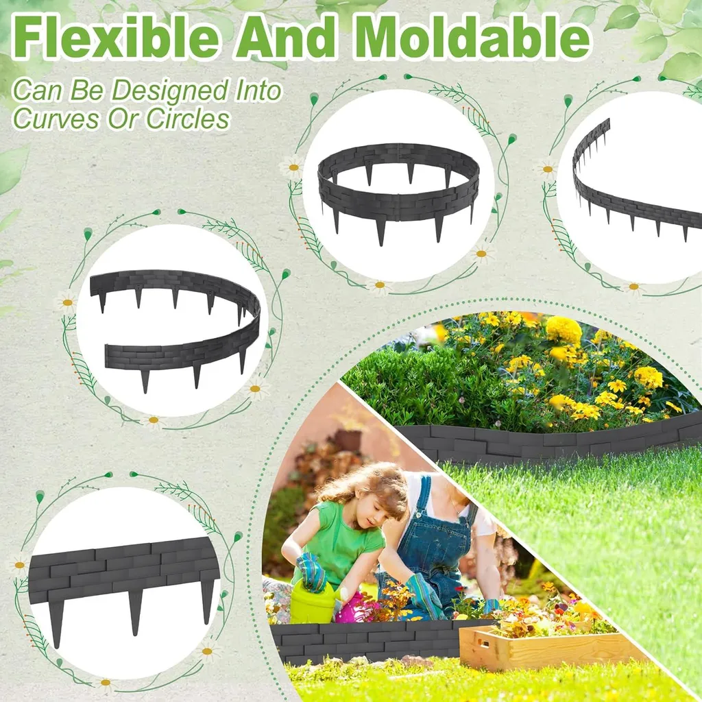 Bordure de tonte 10m anthracite avec plots 10cm effet pierre véritable - 6