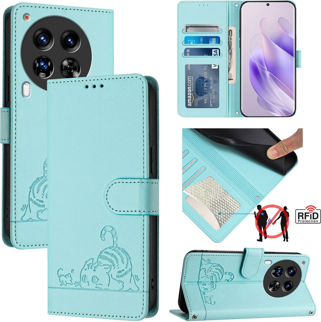 Leder Hülle für Tecno Camon 30 Premier Süße Katze Flip Case Produktbild 