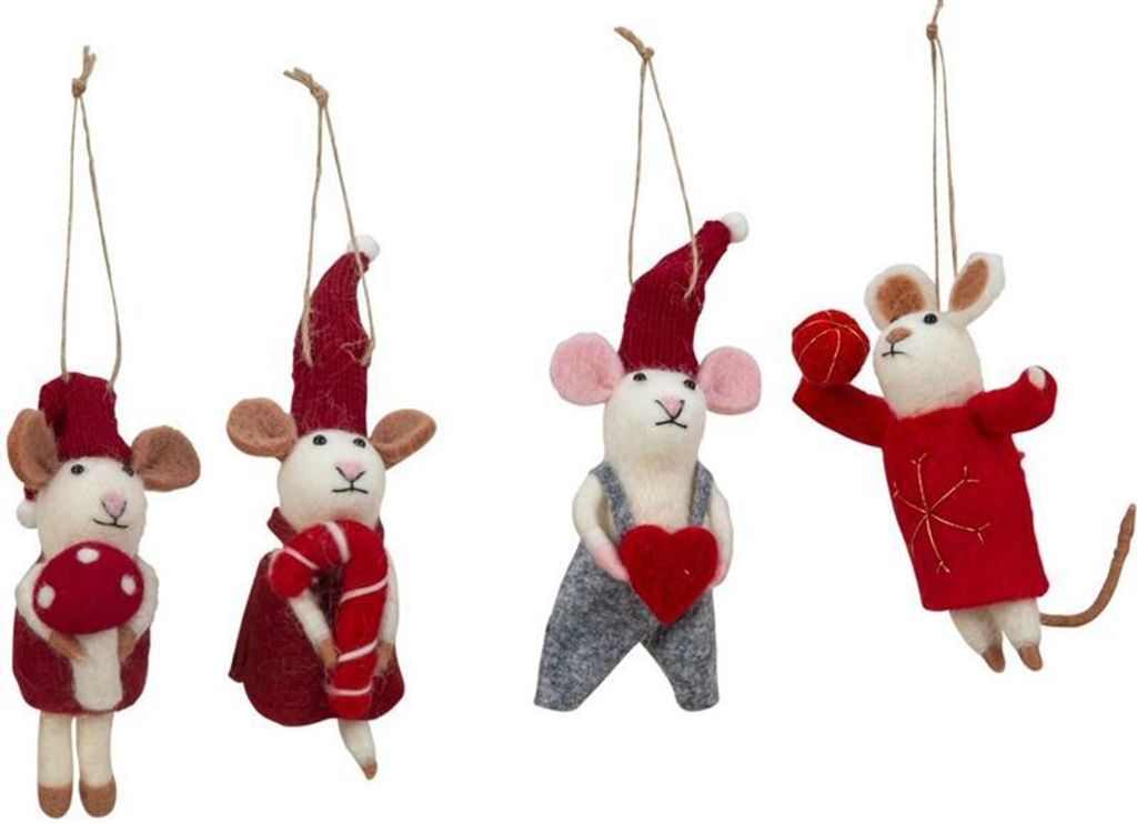 4 Stück Mäuse Filzanhänger 13-17cm Christbaumschmuck Produktbild 
