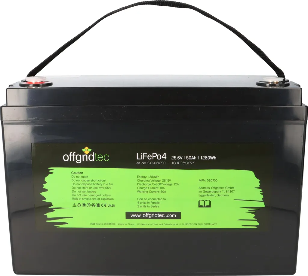 Batterie LiFePO4 25,6V 50Ah Longue Durée de Vie avec Gestion BMS Intégrée