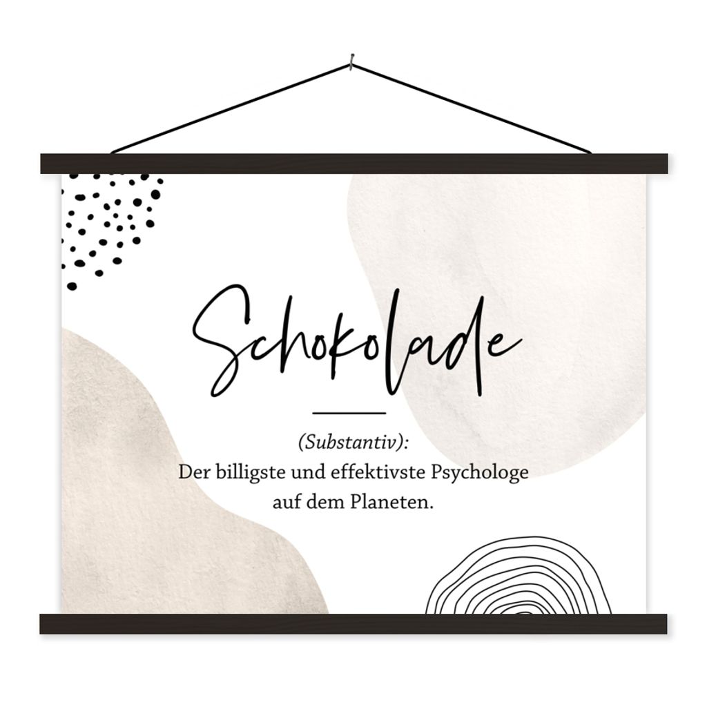 MuchoWow Textilposter Sprichwörter - Schokolade - Zitate - Wörterbuch - Definition Schokolade 150x113 cm mit holzfarbenen Rahmen - Poster