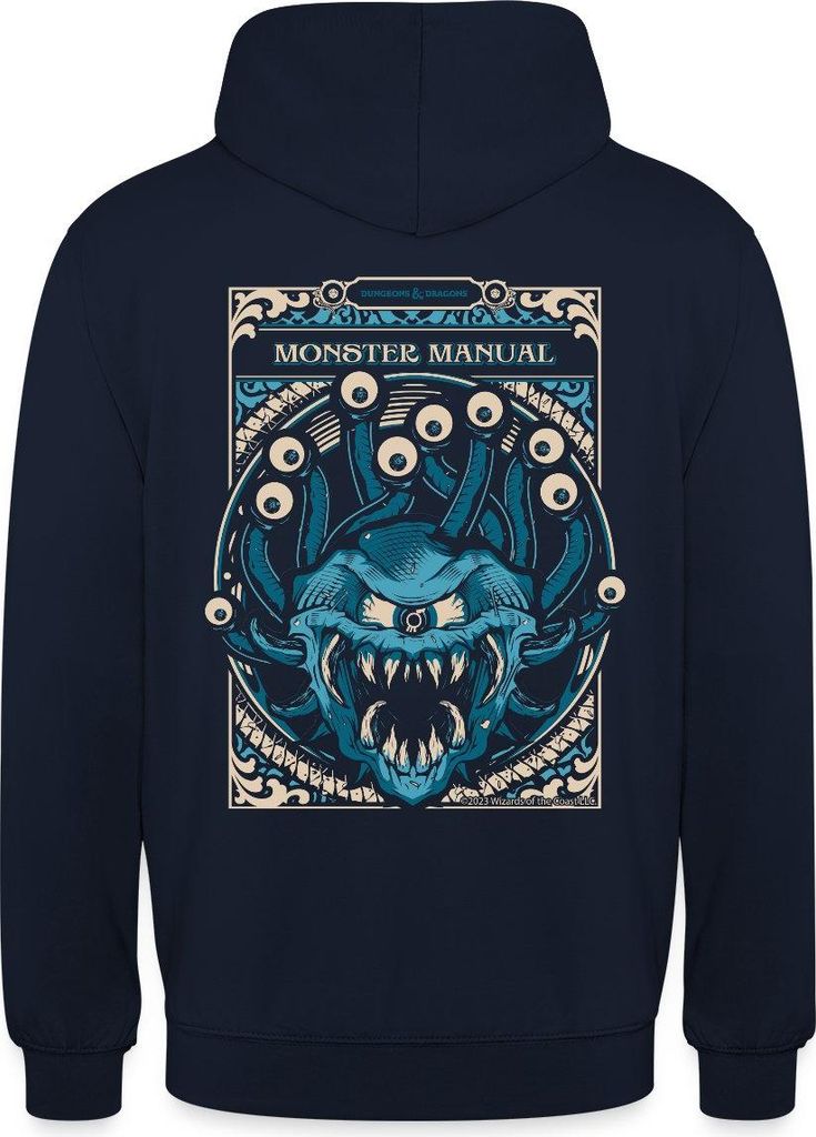 Spreadshirt Dungeons And Dragons Monster Manual Beholder Uni Hoodie, S, Navy