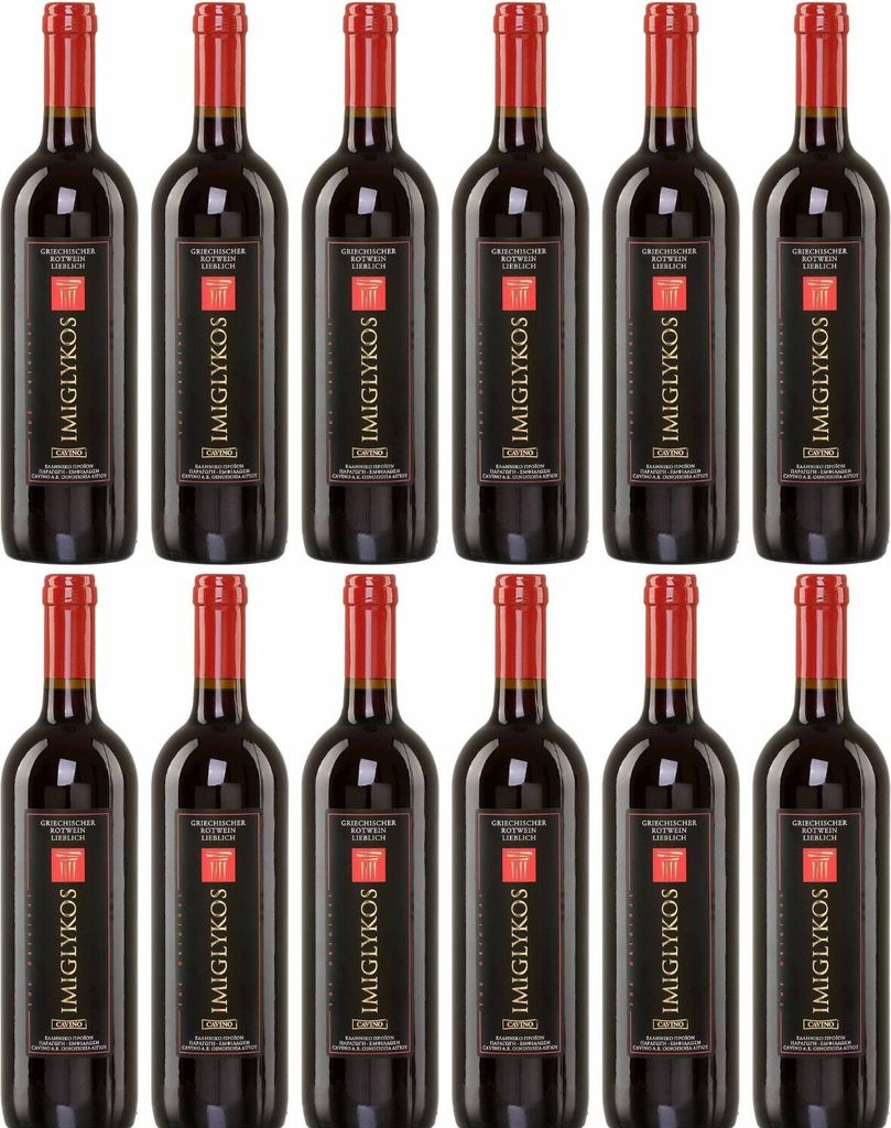 Cavino Imiglykos rot 12x 0,75l Flasche | Lieblicher Rotwein aus Griechenland | 12% Vol. | + 20ml Jassas Olivenöl