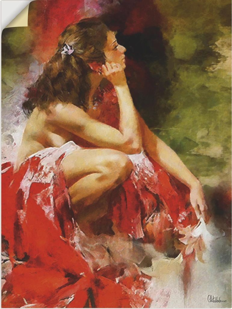 ARTland Wandbild, selbstklebend Träumendes Mädchen in Rot Größe: 45x60 cm