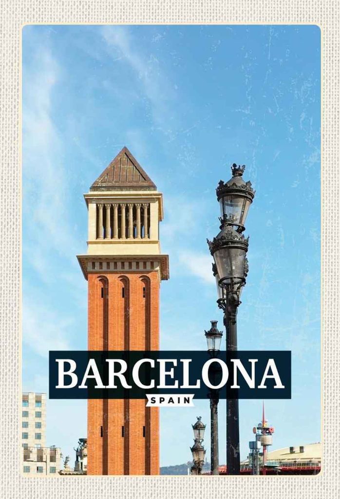 vianmo Holzschild 30x20 cm Barcelona Spanien Bild Tag Mosaik Bildmotiv Reisemotiv Abenteuer Reisen