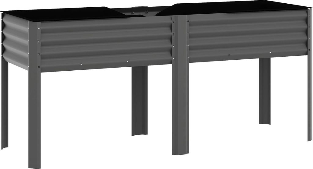 Hochbeet aus Metall extra großer Pflanzkasten mit Verstärkungsstreben Vliesstoff, 180 x 55 x 80 cm Dunkelgrau