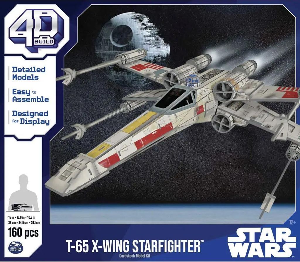 Spin Master 4D Build - Star Wars T-65 X-Wing Starfighter - detailreicher 3D-Modellbausatz aus hochwertigem Karton, 160 Teile, für St