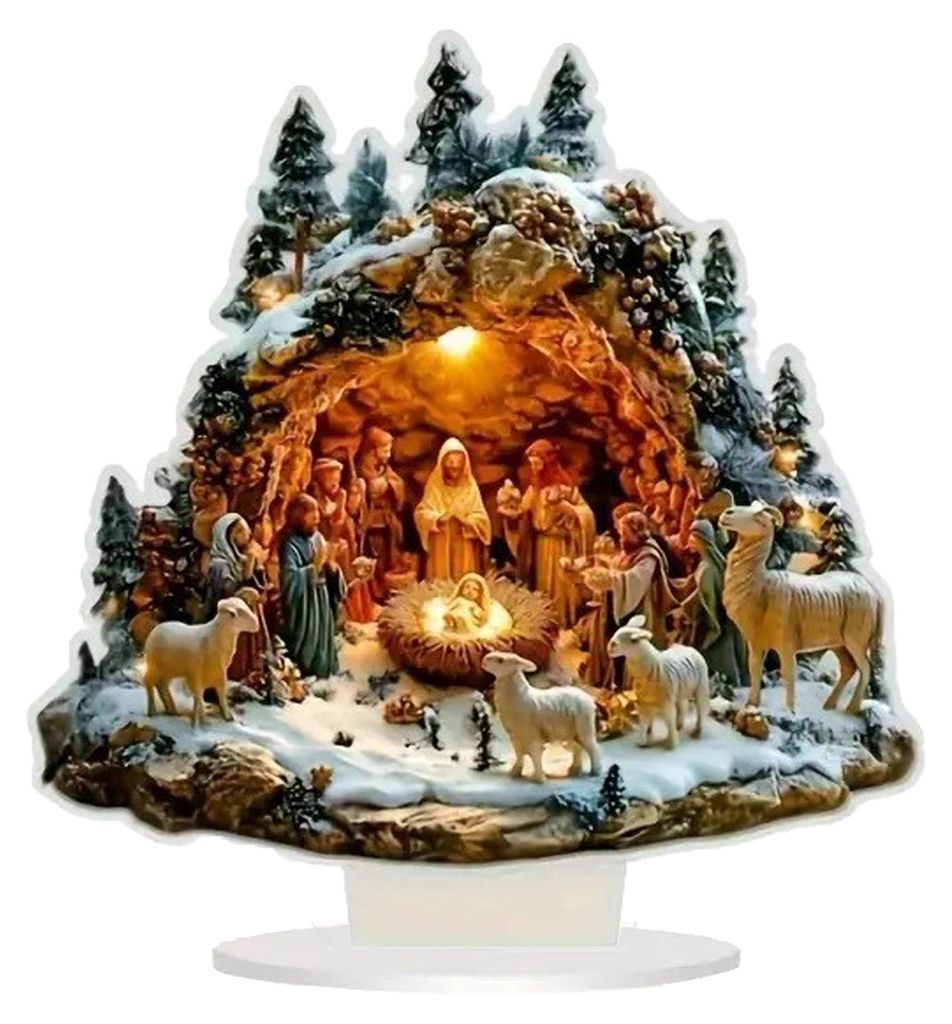 Weihnachtskrippe Acryl-Tischaufsteller, 2D-flaches Desktop-Display-Ornament für christliche Heimregaldekoration F