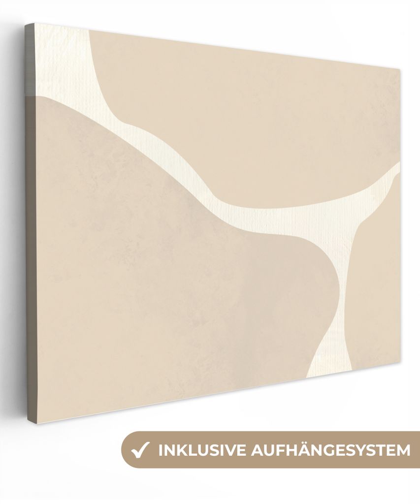 MuchoWow - Leinwandbilder - Abstrakt - Beige - Moderne Kunst, Wandbild, Wanddeko Bilder Wohnzimmer, 40x30 cm