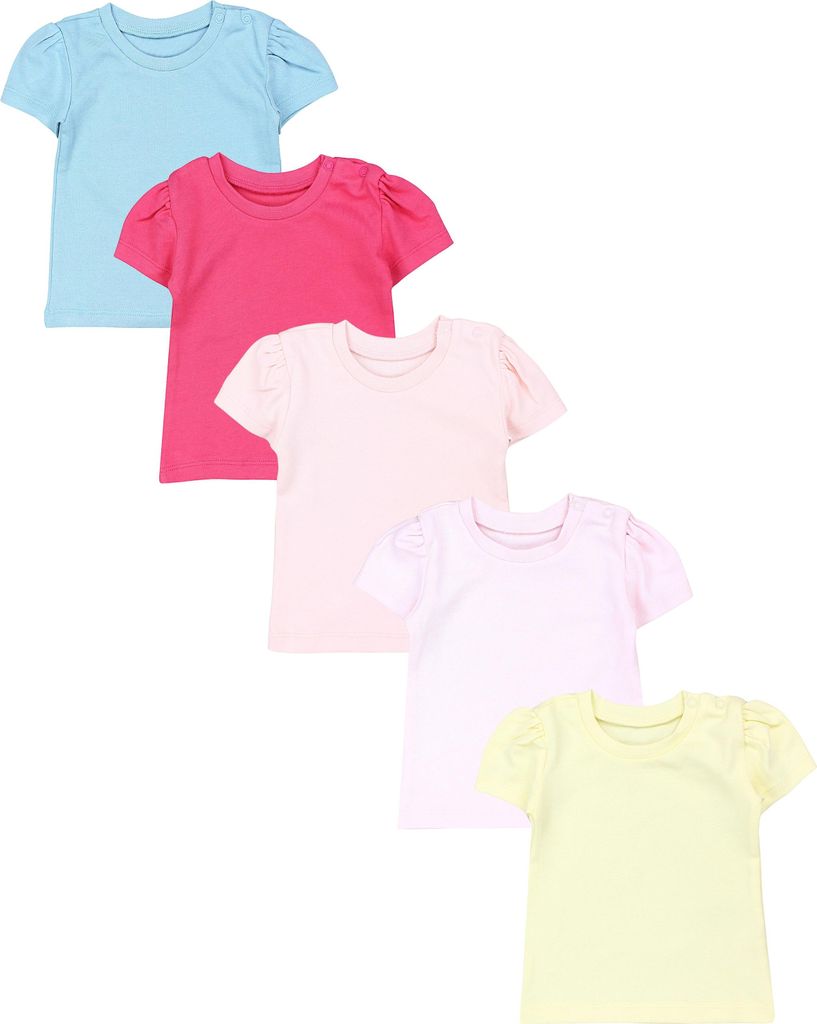 TupTam Baby Mädchen Kurzarm T-Shirt Gemustert Bunt 5er Set, Farbe: Mehrfarbig Uni, Größe: 74