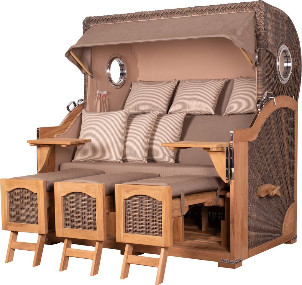 Strandkorb-Set - bene living - Ammersee Grande XXL Teak - PE grau - Modell 534 - inkl. Liftersystem