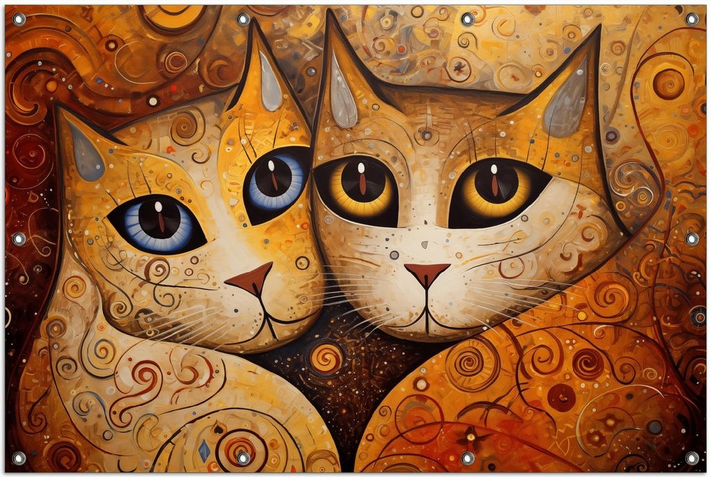 Wallario Outdoor-Poster für Garten oder Balkon, Motiv Goldene Katzen, in ca. 100 x 150 cm