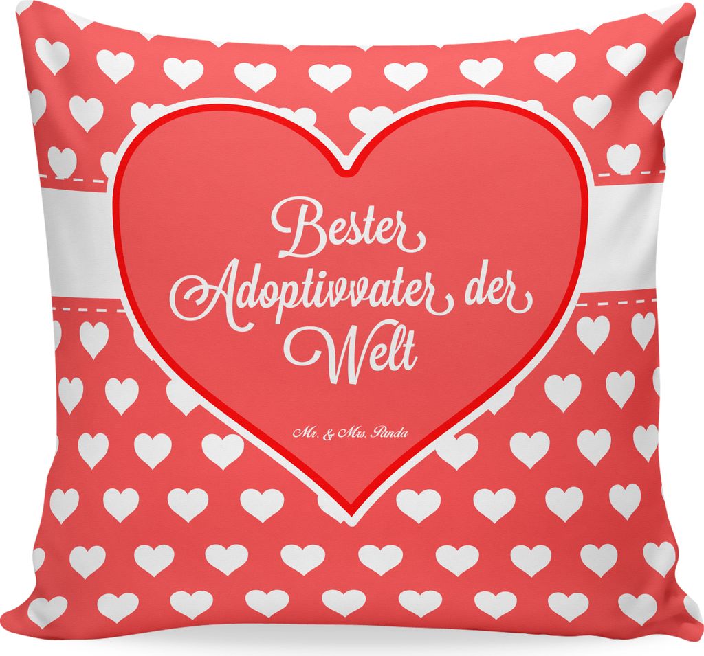 Mr. & Mrs. Panda Deko Kissen Adoptivvater - Geschenk, Kleinigkeit, Bester, Familie, zier, Dad, 40 x 40, mikrofaser kopfkissen, Polster, Vater, couc...