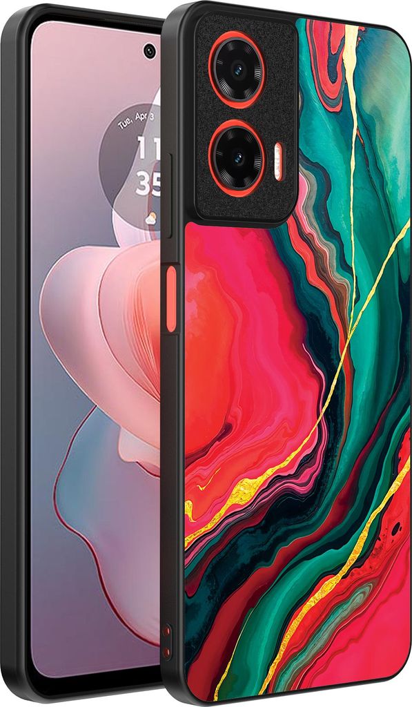 Smartphonica Telefon Fall passt Motorola Moto G Power 2024 mit roten grünen Marmor Print - TPU Backcover Fall rot grün Marmor Design