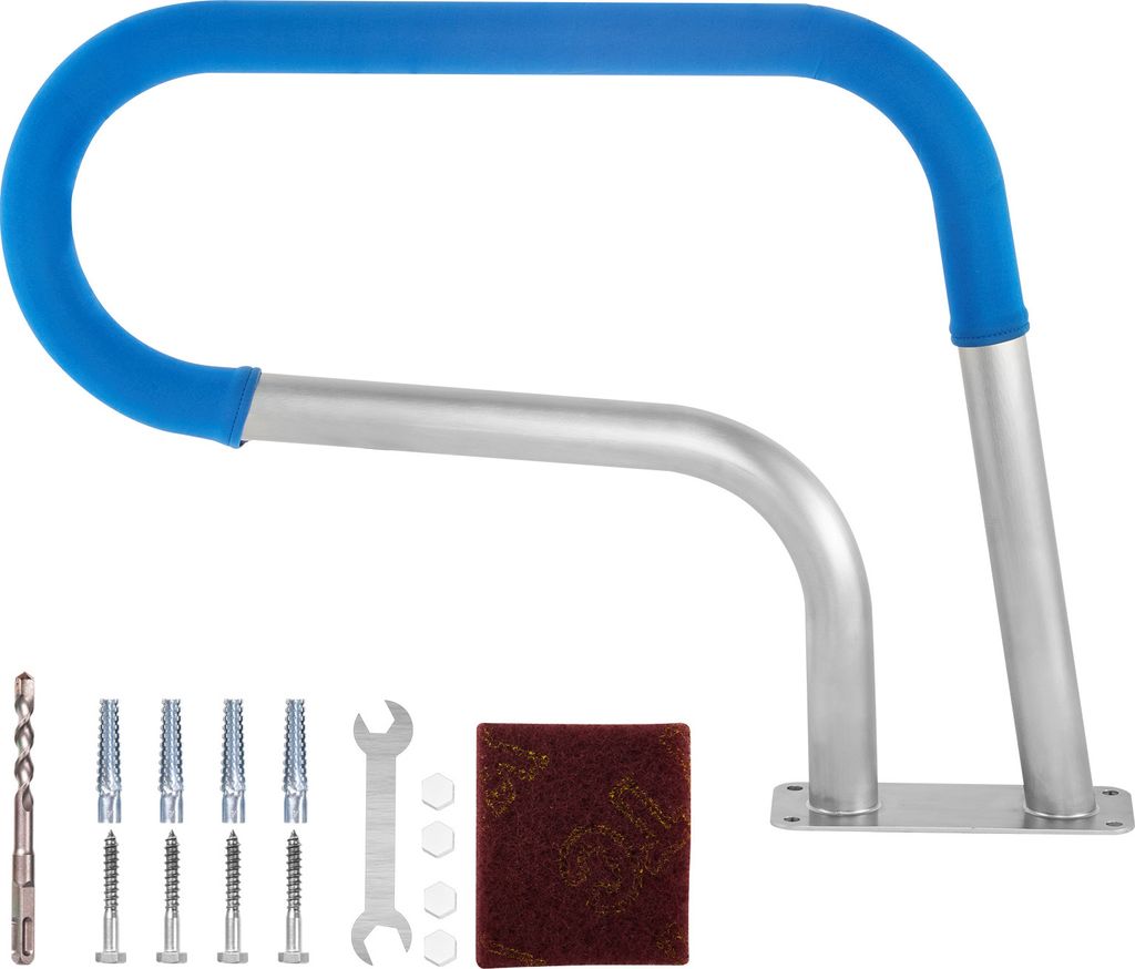 SucceBuy Poolgeländer, 76,2 x 55,9 cm, Edelstahlgeländer, 113,3 kg Tragkraft, silberner rostfreier Handlauf für Schwimmbecken mit blauer Griffab...