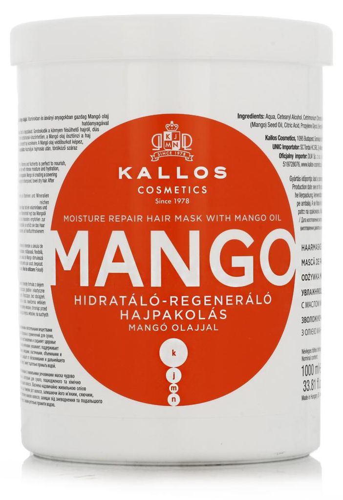 Kallos Mango Hydraterend Herstellend Haarmasker, 1000 ml Productafbeelding 