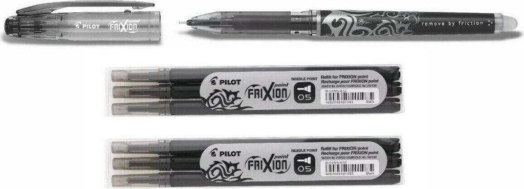 Pilot Frixion Point 0.5 Tintenroller schwarz + 6 Ersatzminen