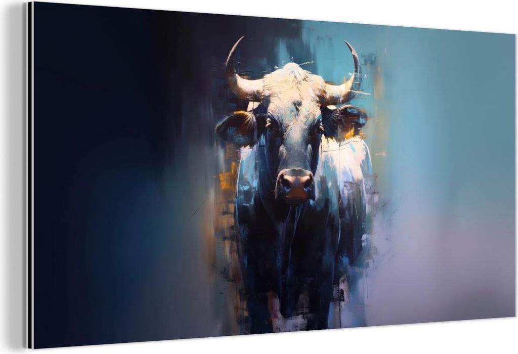 MuchoWow Wanddekoration Metall Metallbild Wandkunst 80x40 cm Taurus - Schwarz - Abstrakt - Hörner MuchoWow Aluminium Gemälde - Wanddekoration - A...