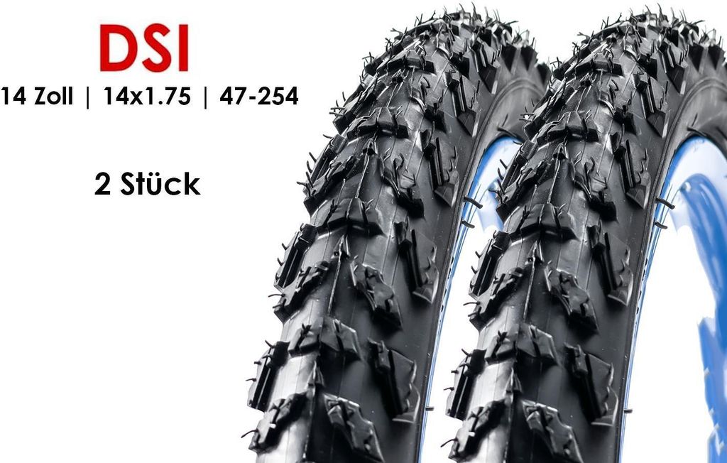2 Stück 14 Zoll DSI 47-254 Fahrrad Reifen Kinderwagen Roller Laufrad 14x1.75 Schwarz