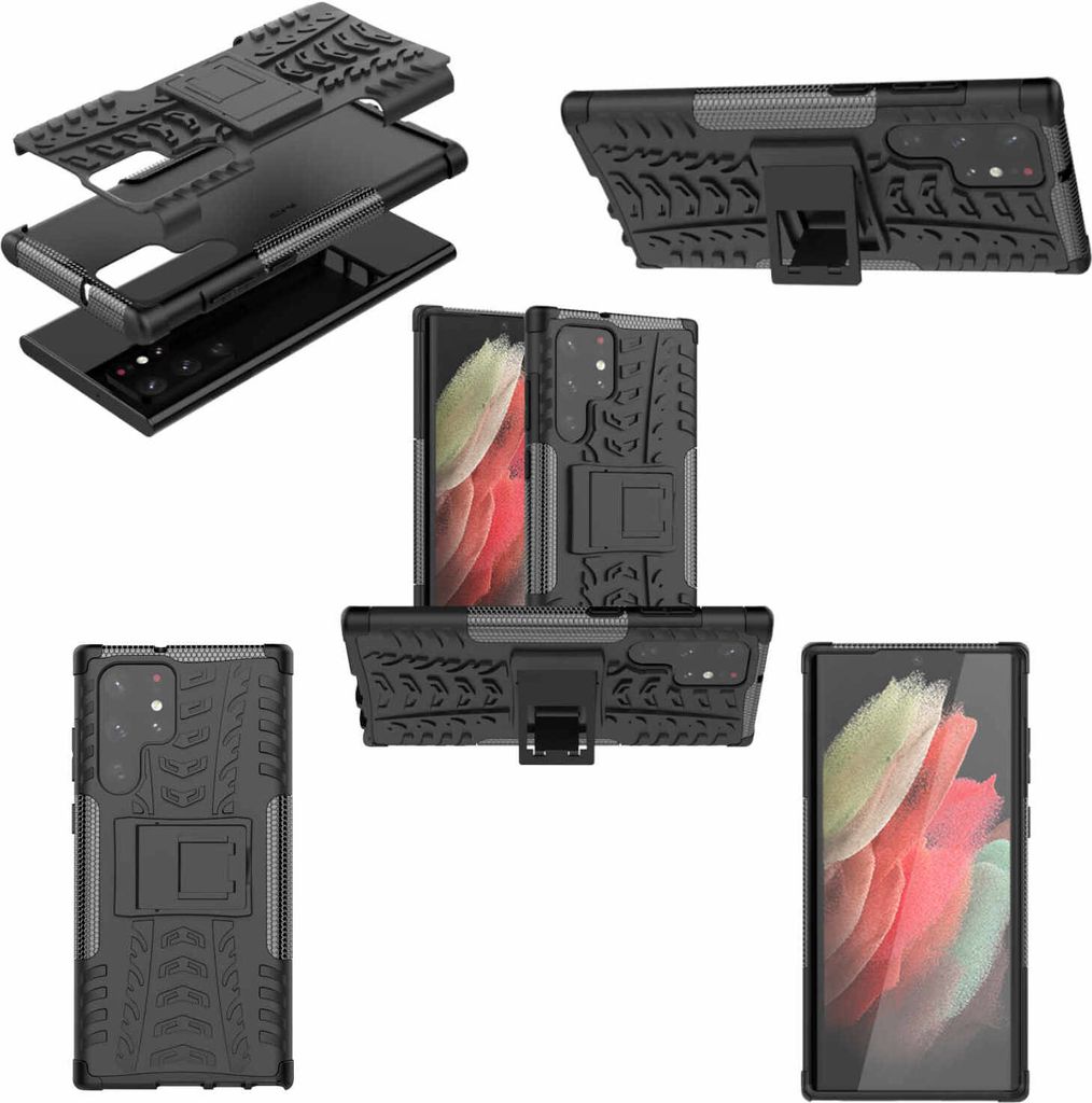 Für Samsung Galaxy S22 Ultra 5G Hybrid Outdoor Schwarz Handy Tasche Etuis Hülle