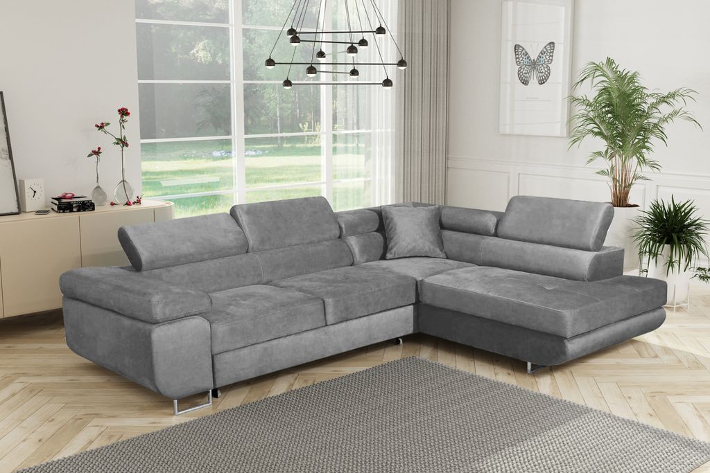 MYSEN Ecksofa Lugo mit Schlaffunktion L-Form Rechts, Sofa mit Bettkasten, Wohnzimmersofa, Couch, Soffa, Bettsofa, Couchgarnitur, 277x203 cm, Grau