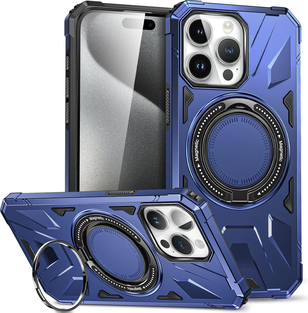 Hülle für iPhone 12 Pro Max Kompatibel mit MagSafe, Dual Layer Robuste Schutzhülle, Magnetischer Ringständer Blau