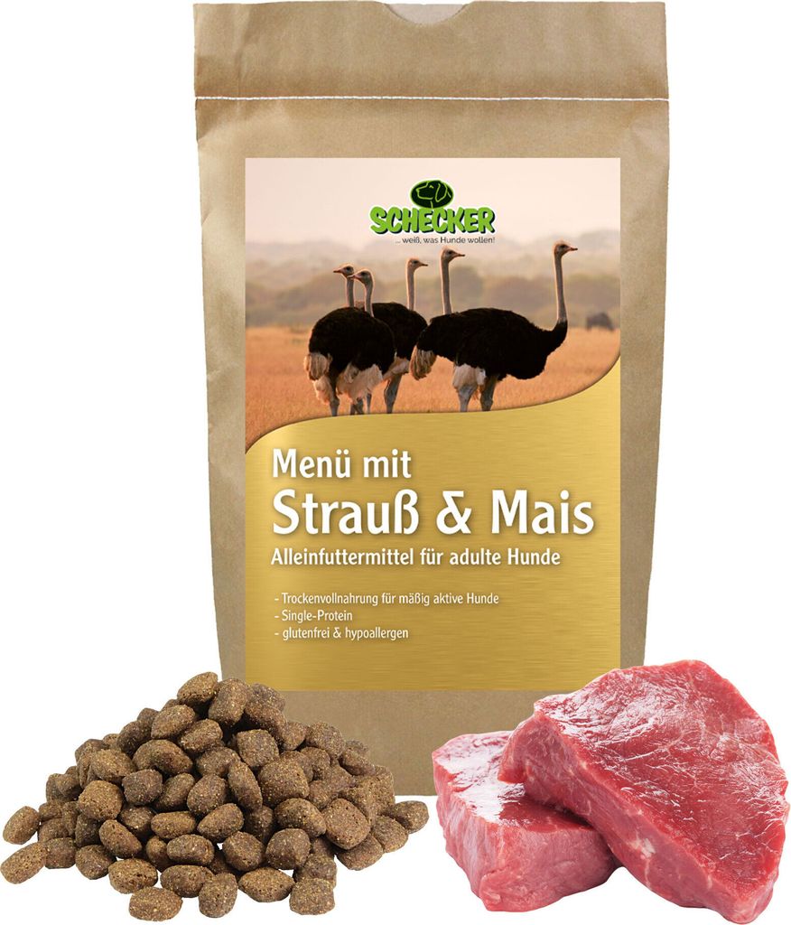 12Kg Schecker DOGREFORM Strauß und Mais - Trockenfutter - Produktbild 