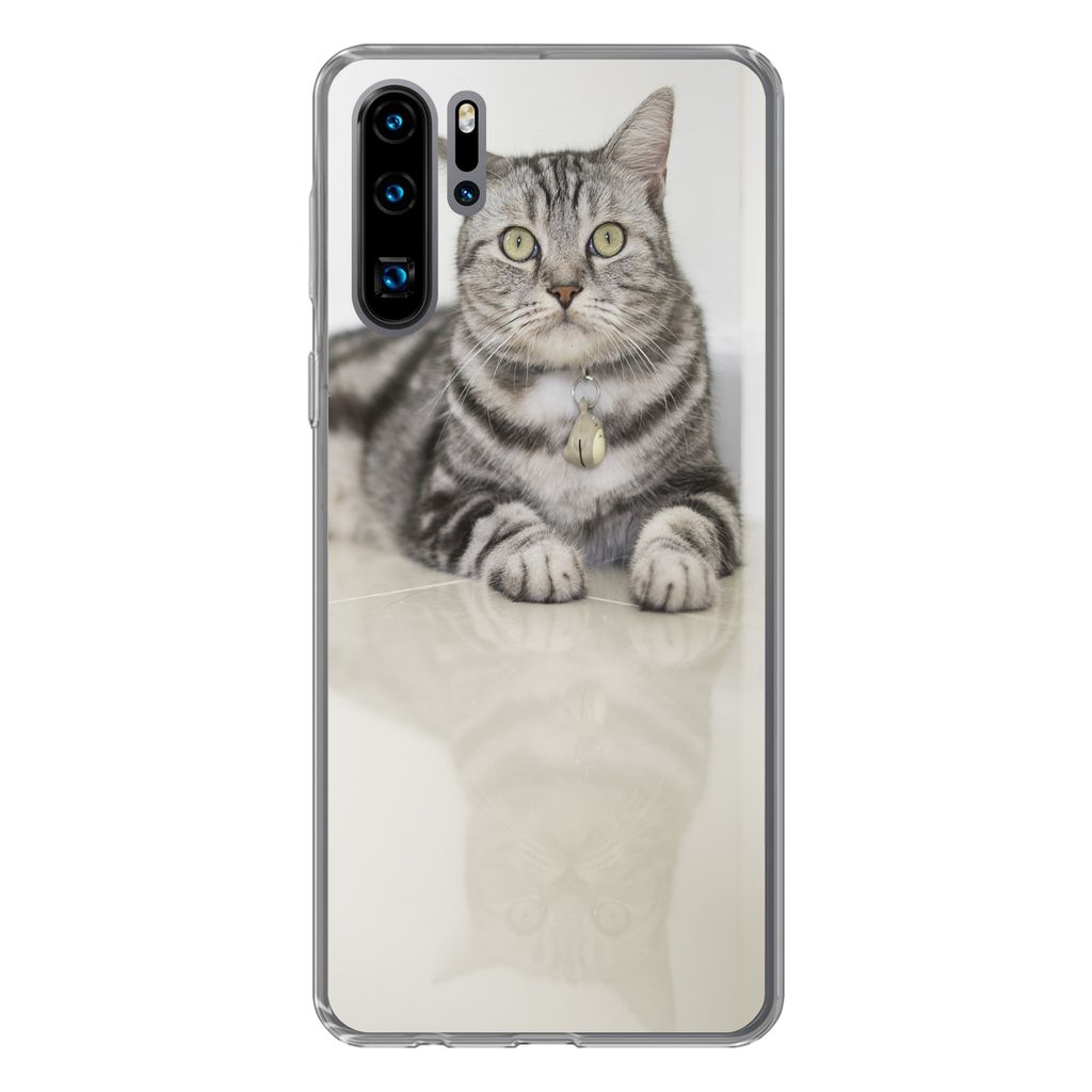 MuchoWow Handyhülle Schutzhülle Hülle für Huawei P30 Pro Katze - Grau - Tier - Mädchen - Kinder - Jungen - Kind Silikon Softcase Handy Hüll...