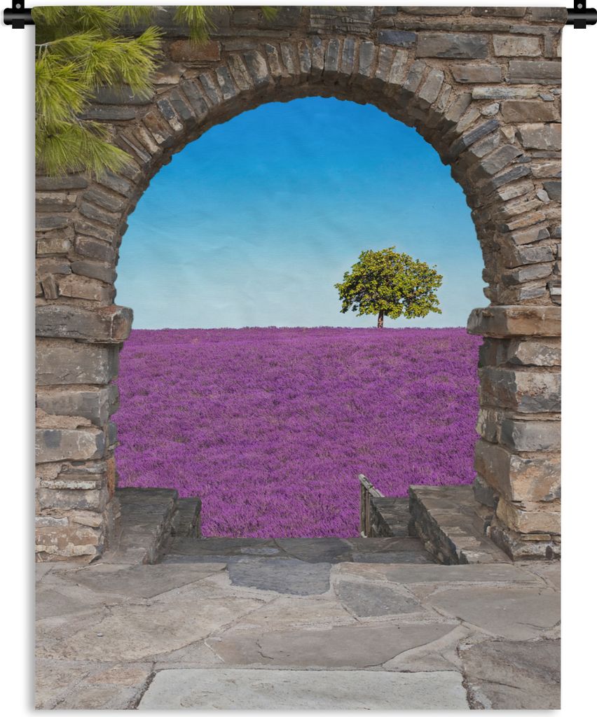 MuchoWow Wandteppich Wandbehang Blumen - Lavendel - Baum - Ansicht 90x120 cm Tapisserie Dekoration Wandtuch - Wanddeko