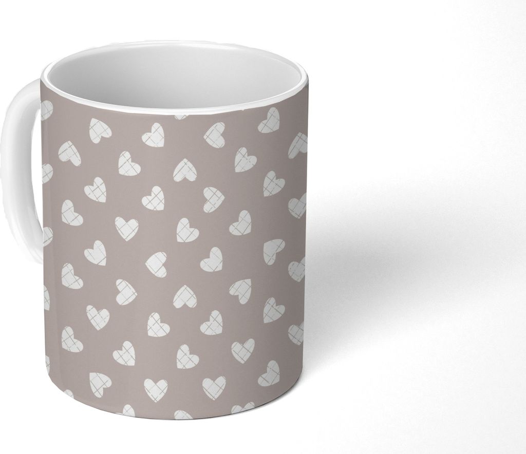 MuchoWow Tasse Kaffeetasse Kaffeebecher 350 ml Design - Linie - Muster - Herz - Grau Teetasse - Fototasse - Becher - Keramikbecher - Teebecher - ...