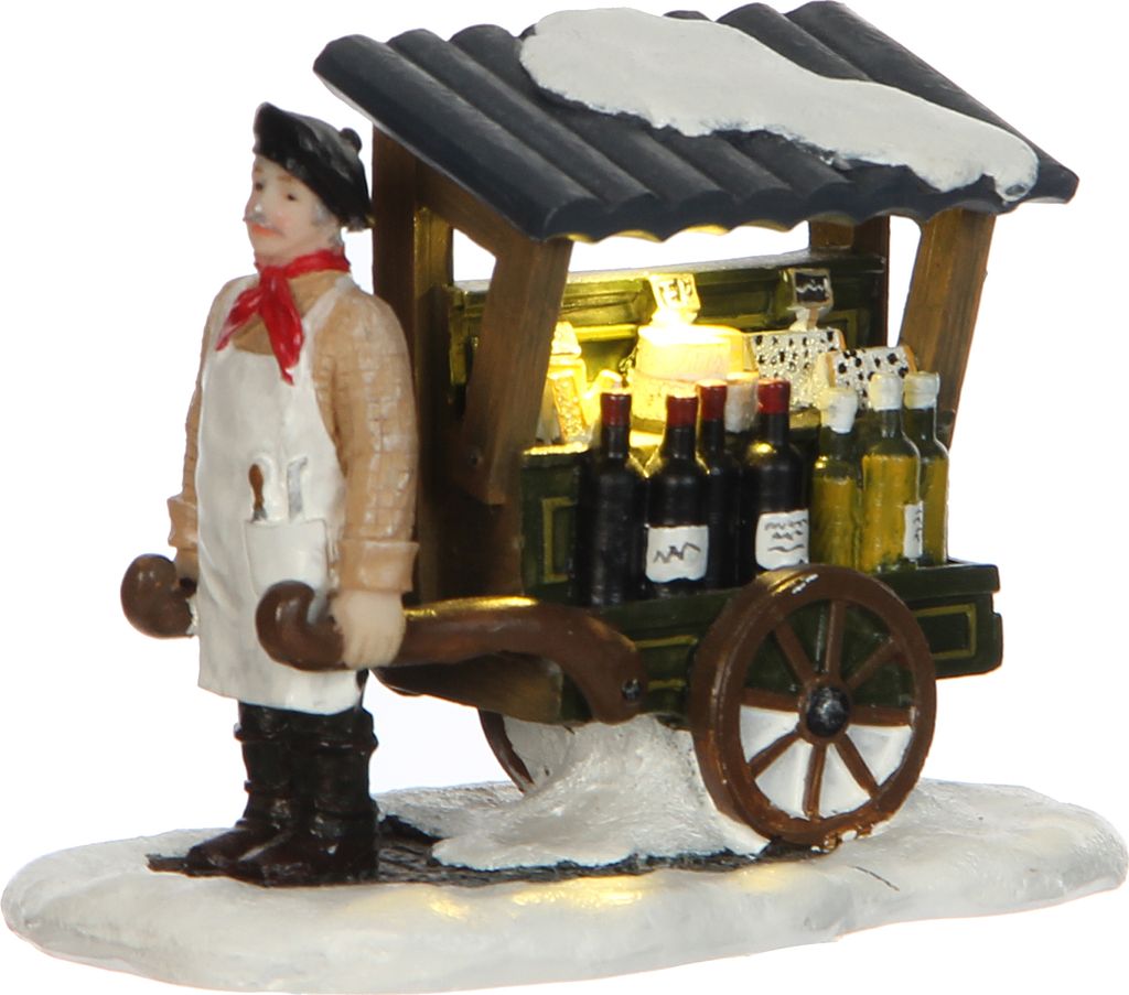 LuVille Weihnachtsdorf-Miniatur Marktstand mit französischen Käsesorten - L10 x B6 x H7 cm