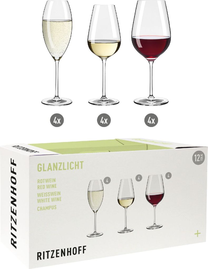 Ritzenhoff Wein- und Sektglas-Set 12-tlg. Glanzlicht, Kristallglas, 609 ml, R-6291001