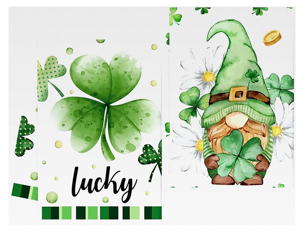 2er-Set St. Patrick's Day Küchentücher, Gnom und Kleeblatt Geschirrtücher, Lustige Badezimmerdekoration, Frühlingsgrüne Tischdekoration für d...