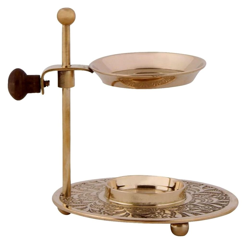 Weihrauchbrenner TARUT golden, Messing vernickelt mit Pfanne, Höhe 11,5 cm, Ø 10 cm, Ø der Pfanne 6 cm