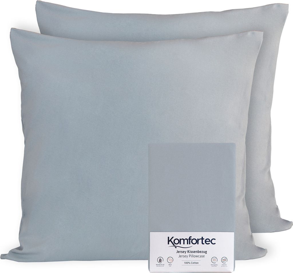 Komfortec 100% Baumwolle Kissenbezüge 2er Set 40x40 cm, Superweicher Premium Jersey Kopfkissenbezug 150 g/m², Kissenhülle, Grau
