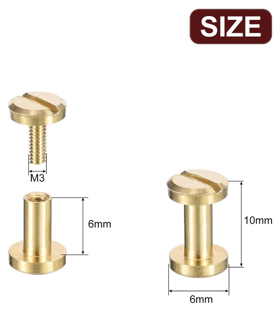 30er Pack Messing Chicago Schrauben, 6x6mm Flachkopf Schraubnieten fš¹r DIY Lederhandwerk Gš¹rtelriemen