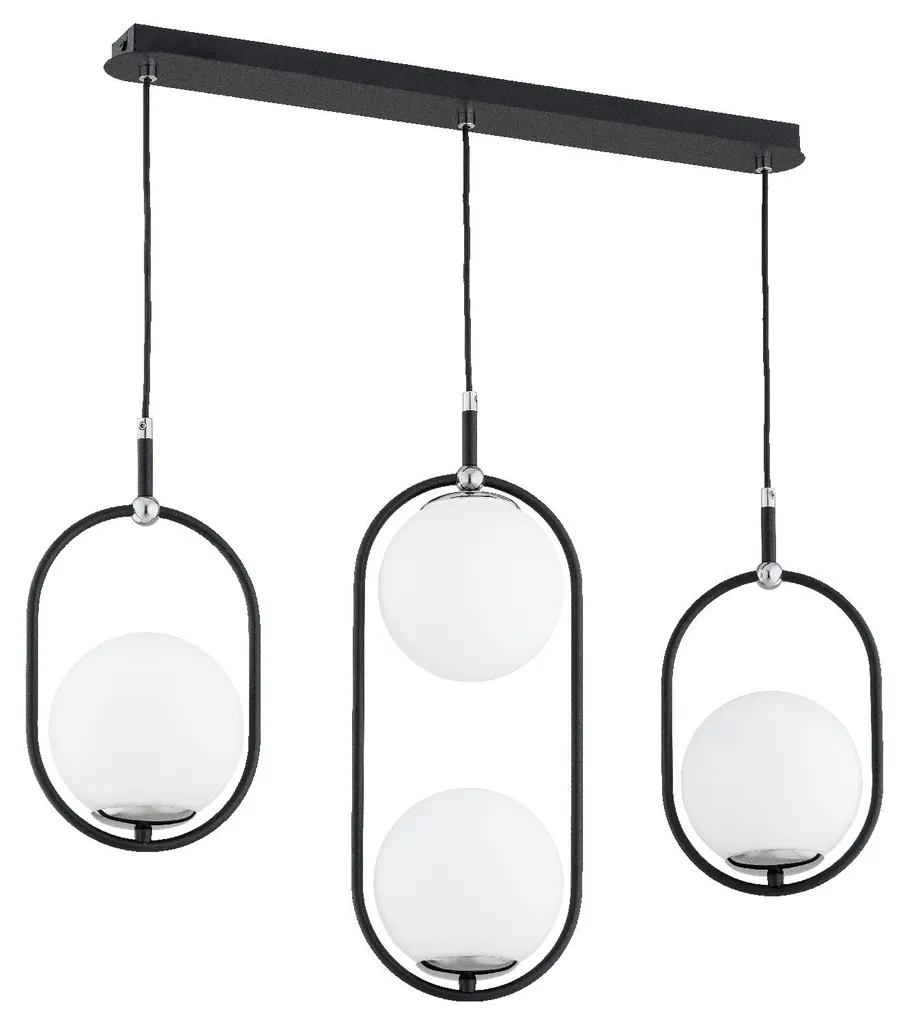 Suspension 4 Lampes Métal Noir Blanc Chrome 90cm AMARO Format XL