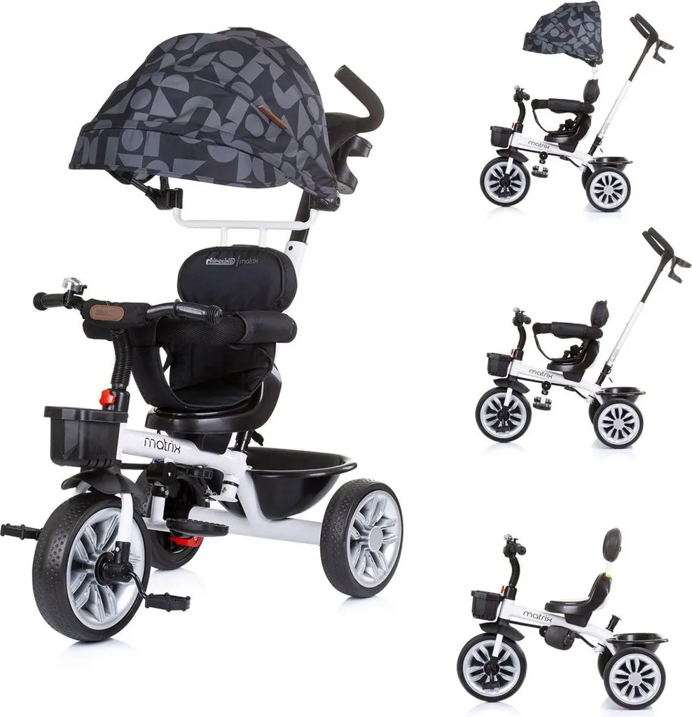 Chipolino Tricycle Matrix 2 en 1 avec siège rotatif et toit solaire noir