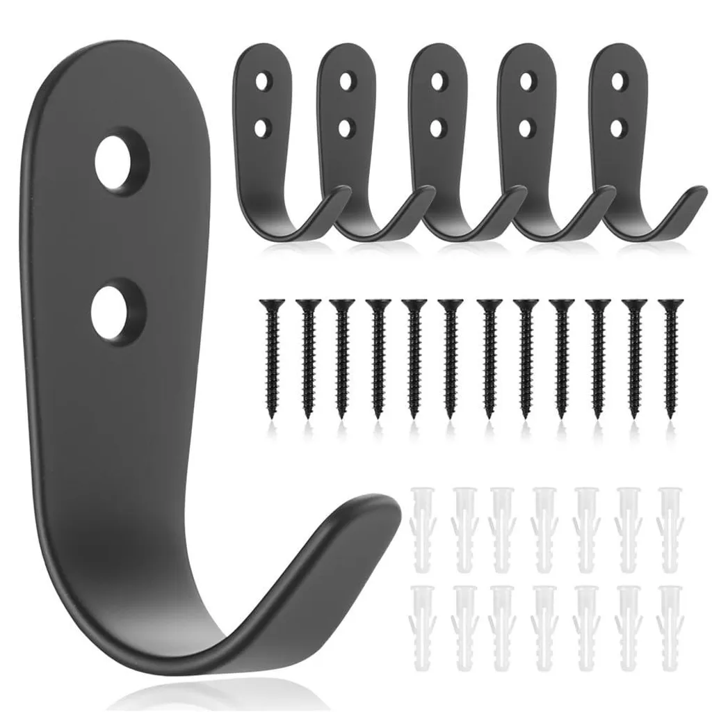 Lot de 6 crochets muraux noirs en métal robuste grand format à visser