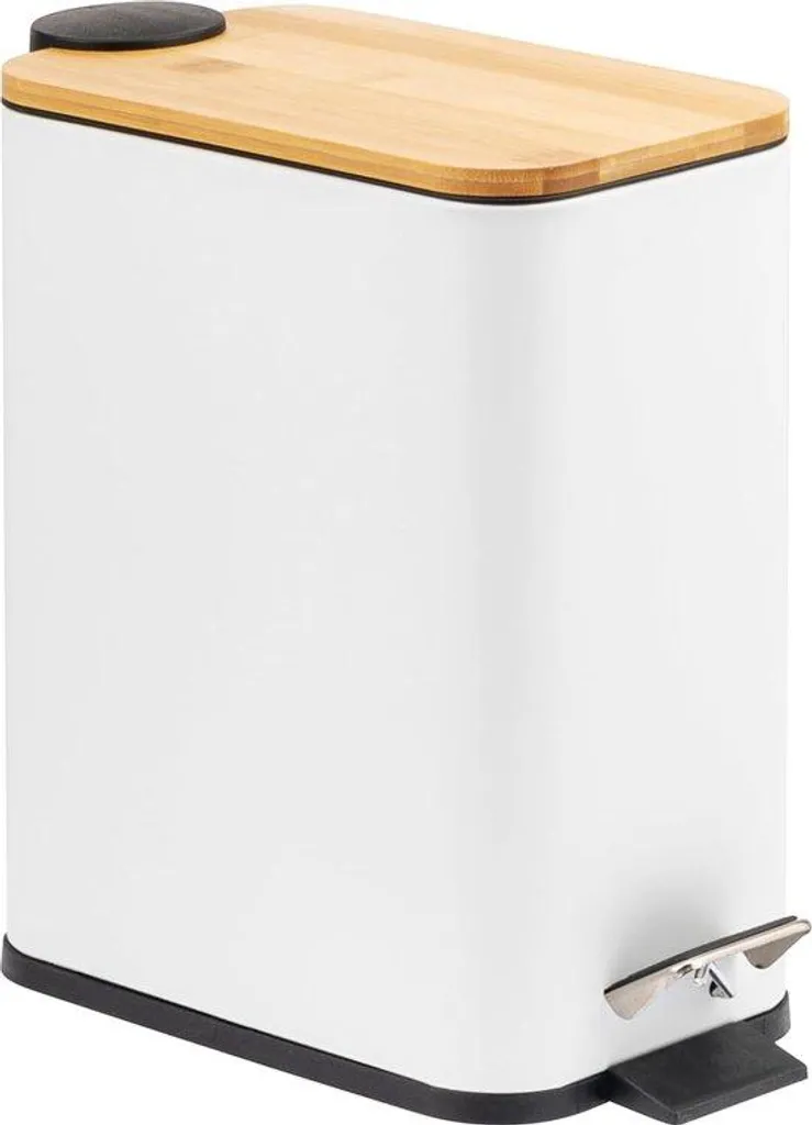 Poubelle de bureau blanche 5L couvercle bois pour intérieur moderne