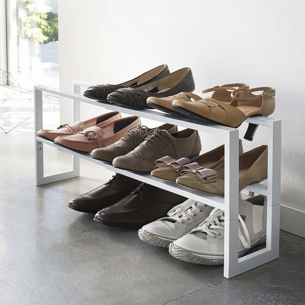 Étagère à Chaussures Fine en Métal Blanc Extensible de 38 à 70 cm LINE
